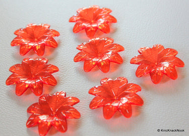 7 x Red Flower Transparent Acrylic Beads 3.8cm x 3.5cm
